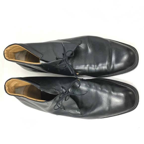 Men\'s Salvatore Ferragamo Lace Up Chukka Boots Shoes Size 15 Black Leather